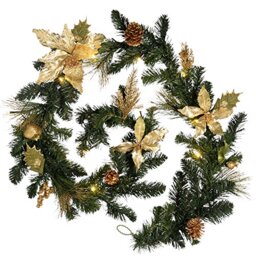 WeRChristmas 6ft Decorated Pre-Lit Garland Christmas Decoration Illuminated with 20 Warm White LED Lights, Cream/Gold