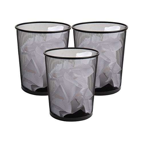 "Mind Reader Mesh Trash Can, Set of 3, Waste Paper Basket, Round, Office, Metal Mesh, 11.5"" L x 11.5"" W x 13.75"" H, Black"