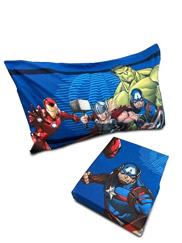 hermet Avengers 100% Cotton Flannelette Single Bed Sheet Set, 3 Pieces, Fitted Sheet + Pillow Case, Single