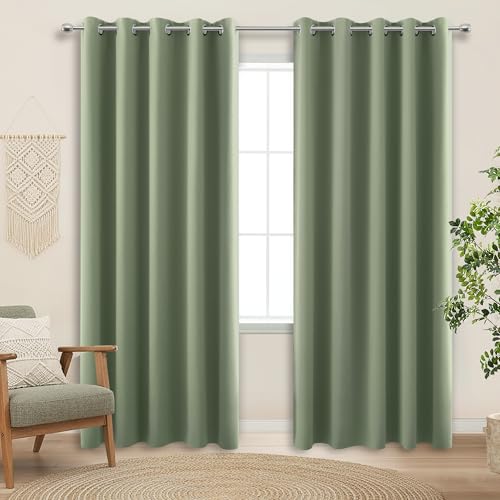 KOUFALL Sage Green Blackout Curtains 72x84 Inch Length for Bedroom