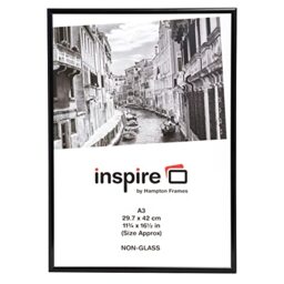 Hampton Frames Poster Frame 30x42cm Black, Acrylic, Rectangular - Lightweight, Drop-In Back, Swivel Clips - Wall Mount Photo Frame for Home Decor