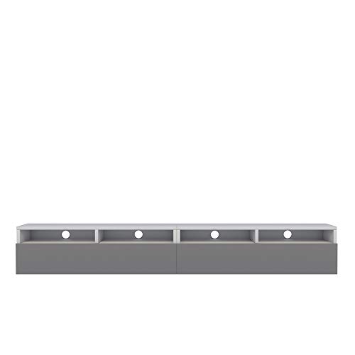 Selsey REDNAW - Modern TV Stand/TV Cabinet with 2 Drawers / 200 cm/White Matt/Grey Gloss