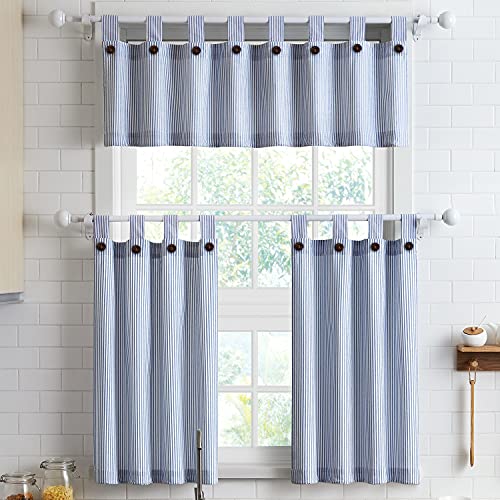 "July Joy Short Curtains 36 Inches Long for Kitchen Window Tab Top of 3 Pieces Cafe Curtains for Smart Half Window 56"" x 36"", Navy"