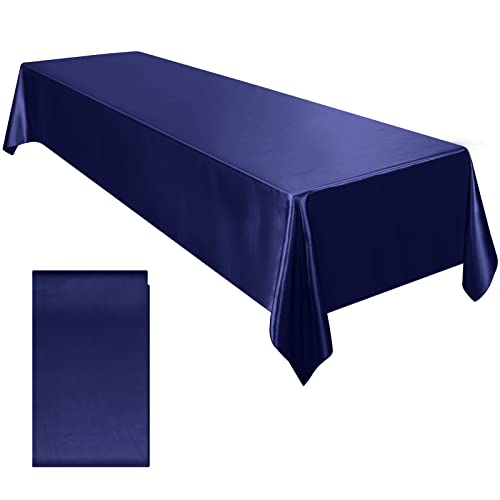 Ruisita Satin Party Tablecloth Table Cover 58 x 102 Inches Wedding Rectangle Bright Silk Tablecloth Table Cover Smooth Fabric Tablecloths for Wedding Banquet Tables Decoration, Navy Blue