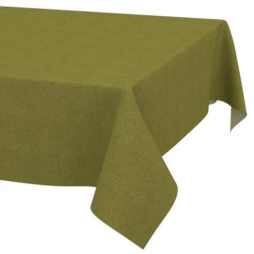 ANRO Washable Tablecloth Olive Green Linen Look 180 x 140 cm Garden - Table linen made of coated fabric - dirt and water resistant, easy to clean - washable at 30 ??C