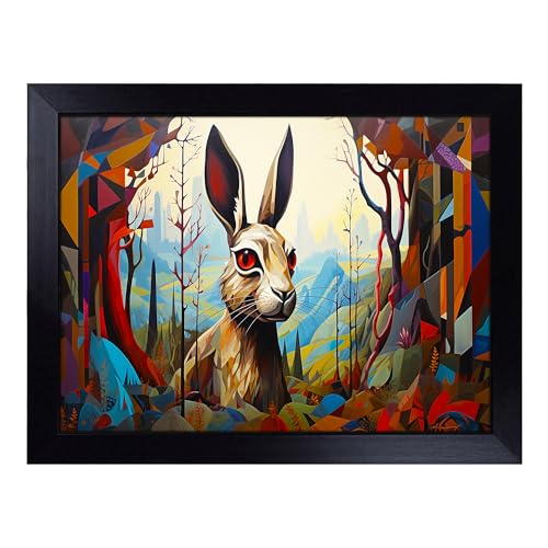 Lap Tray with Bean Bag Cushion, Hare Hard Edge - Handmade in the UK, Raised Wooden Edge, Padded Cushion, Heat-Resistant Wipe-Clean Surface, for Meals, Laptops and Crafts