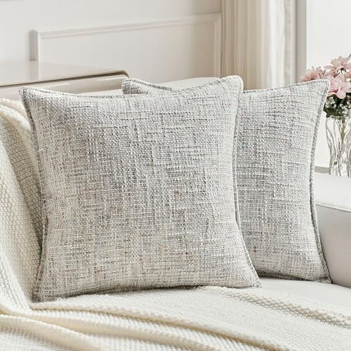 FUTEI Pack of 2 Tweed Chenille Throw Pillow Covers 26x26 Inch, Grey - Premium Chenille Front/ Smooth Velvet Back,Hidden Zipper,Machine Washable,Pilling-Resistant,Colorfast, Insert Not Included.