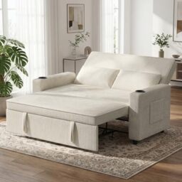 JUMMICO UMMICO Pull-Out Sofa Bed, 2-Seater Convertible Sleeper Sofa with Adjustable Backrest, Modern Corduroy Loveseat Couch for Living Room, Bedroom and Apartment