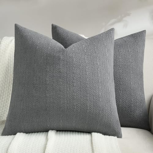 FUTEI Dark Grey Chenille Throw Pillow Covers 18x18 Inch Set of 2,Luxuriously Soft Argyle Textured Cushion Cases,Modern Home Decor for Couch Living Room