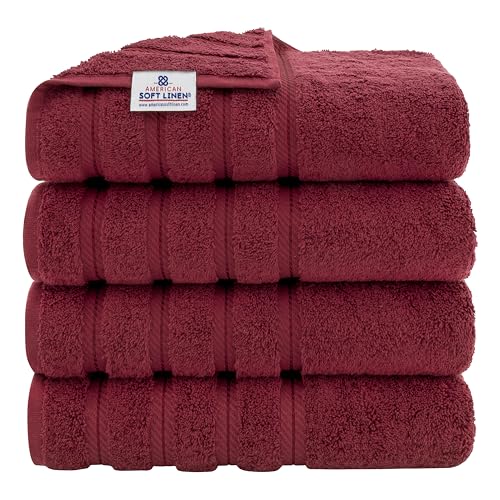 American Soft Linen, 4 Piece Bath Towel Set, 100% Turkish Cotton 27 in 54 in Bath Towels for Bathroom, Soft Absorbent Bath Towels Extra Large, Hotel Quality Quick Dry Shower Towels, Burgundy Red