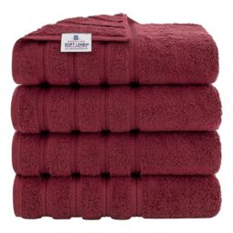 American Soft Linen, 4 Piece Bath Towel Set, 100% Turkish Cotton 27 in 54 in Bath Towels for Bathroom, Soft Absorbent Bath Towels Extra Large, Hotel Quality Quick Dry Shower Towels, Burgundy Red
