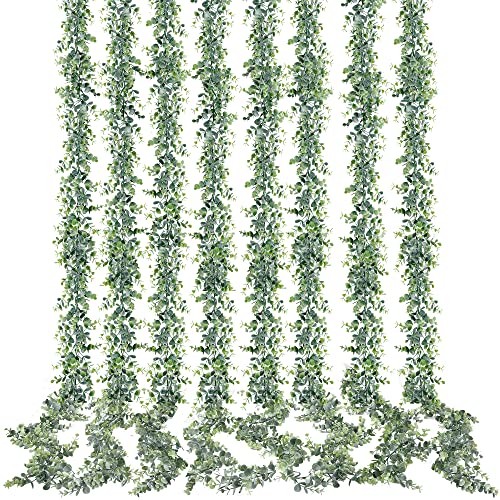 Sggvecsy Artificial Eucalyptus Garland 8 Pack Fake Eucalyptus Greenery Garland Faux Hanging Plants Artificial Vines, 6 Feet/Strand for Wedding Backdrop Arch Wall Table Party Outdoor Festival Decor