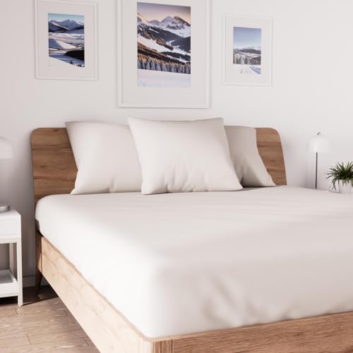 Soleil d'ocre, Jersey Fitted Sheet, Cotton, Ecru, 140x190 cm
