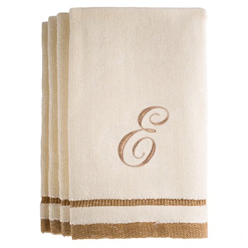 Monogrammed Gifts, Fingertip Towels, 11 x 18 Inches - Set of 4- Decorative Golden Brown Embroidered Towel - Extra Absorbent 100% Cotton- Personalized Gift- for Bathroom/Kitchen- Initial E (Ivory)