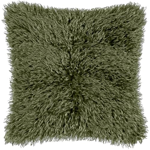 furn. Rowan Cushion Cover – Soft Faux Fur Mongolian Style Decorative Cushion with Velvet Reverse (Khaki - 50x50cm)