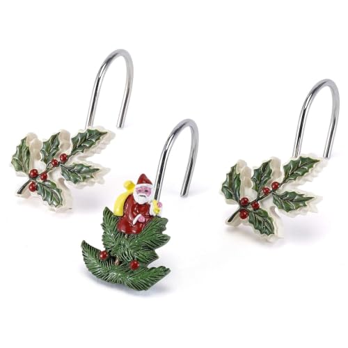 Spode - Shower Curtain Hooks, Holiday Bathroom Decor, Set of 12 Christmas Tree Collection