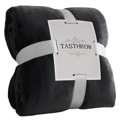 TASTHROW Black Throw Blanket 50x60 Inches, Soft Plush Cozy Fleece Flannel Throw Blanket, Lightweight Warm Throws for Bed, Couch, Bedroom and Living Room, All Seasons
