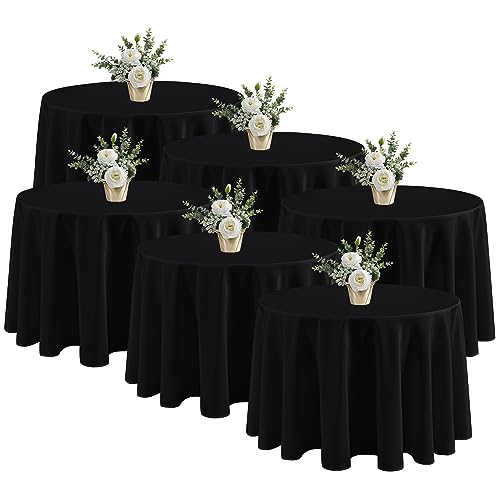 Fitable 6 Pack Black Round Table Clothes - 90 Inches in Diameter - Stain Resistant and Washable Tablecloths, Polyester Fabric Table Covers for Wedding, Party, Banquet, Gathering
