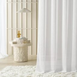 ROOM99 Sensia Curtain with Ruffle Tape 250 x 260 cm Width x Height Living Room Transparent Modern Curtain Scarf Living Room Bedroom for Rail System White Linen Look Smooth 1 Piece