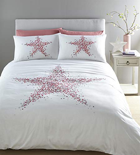Portfollio Star Bright Duvet Cover Set Bed Linen, Polyester, Pink, Super King
