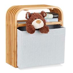 Relaxdays Storage Ottoman, Designer Footstool with Storage Box, Narrow Bamboo Stool, Natural