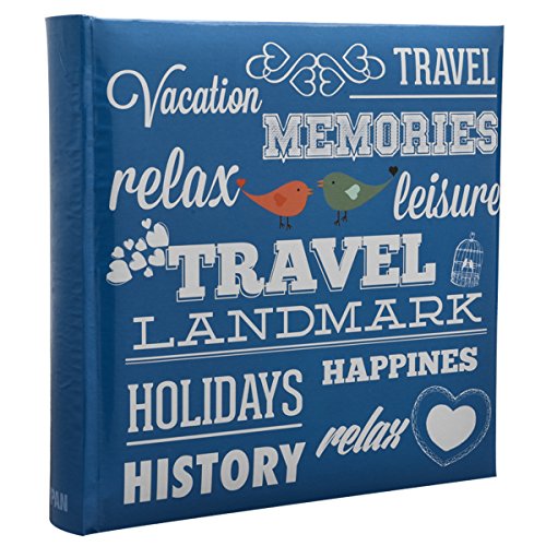 ARPAN Large Photo Album 6x4 200 Photos Slip In Blue Memo Book with Index Pages and CD/DVD Pocket, Travel Memories Album with Memo Writing Space