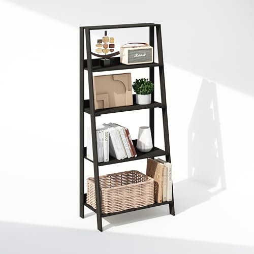 Furinno LADDER Display Shelf, 5-Tier Ladder Shelf, Ladder Bookshelf, Display Storage Shelves, 33.02 x 59.94 x 135.89 cm, for Living Room, Home Office, Espresso