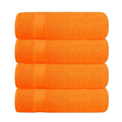 BELZZI Home Ultra Soft 4 Pack Oversized Bath Towel Set 27x54, Cotton Compact Bath Towels, Highly Absorbant Eco-Friendly Quickdry & Lightweight Towel, Ideal for Gym Travel Camp Pool - Orange