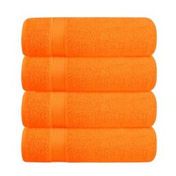 BELZZI Home Ultra Soft 4 Pack Oversized Bath Towel Set 27x54, Cotton Compact Bath Towels, Highly Absorbant Eco-Friendly Quickdry & Lightweight Towel, Ideal for Gym Travel Camp Pool - Orange