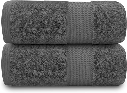 Fade Resistant Bathroom Towels Set, 700 GSM Premium Quality Extra Absorbent 100% Cotton Bath Towel, Charcoal, 2PK Bath Sheet