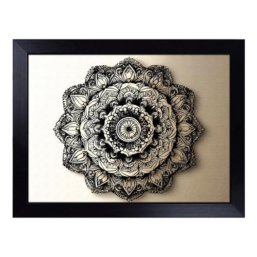 Lap Tray with Bean Bag Cushion, Striking Mandala - Handmade in the UK, Raised Wooden Edge, Padded Cushion, Heat-Resistant Wipe-Clean Surface, for Meals, Laptops and Crafts