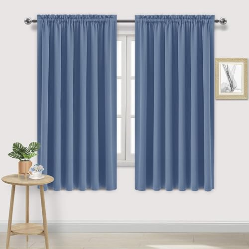 DWCN Blackout Curtains for Living Room Thermal Insulated, Energy Saving & Noise Reducing Bedroom Curtains, Dusty Blue, W 70x L 72 Inch, Set of 2 Rod Pocket Curtain Panels