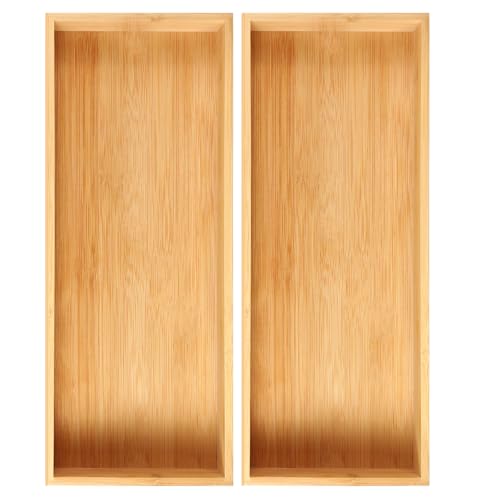 "Fabsome Kitchen Utensil Drawer Organizer, Bamboo Silverware Cutlery Flatware Organizer Bins for Drawer, Wooden Container Storage Trays for Bathroom Vanity Junk Drawer, 15"" x 6"" Set of 2"