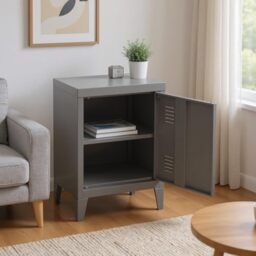 FurnitureR 1-Pack Gray Living Room Cabinet, Modern Industrial Style, Metal Construction, Versatile Storage Solution, Compact Design, Ideal for Office and Modern Homes