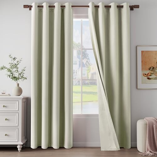 "100% Blackout Linen Textured Curtains 84 Inch Length 2 Panels Set for Living Room, Bedroom, Light Weight Curtains with Grommets Top, Full Blackout Curtains Privacy Protection, Beige, 52"" W x 84"" L"