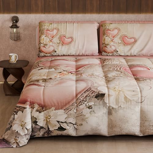 PETTI Artigiani Italiani - Winter Quilt, Double Sided Double Duvet Plain and Digital Print, Shabby 04 343, 100% Microfibre, Made in Italy