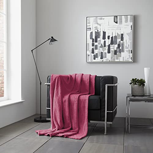 GC GAVENO CAVAILIA Gaveno Cavailia Wave Honey Comb Sofa Bed Blanket, Super Soft Fluffy Easy Care Lightweight Wavy Textured Luxury Design, Cosy Warm Settee Waffle Throw-Over [Double (150x200 Cm), Rose]