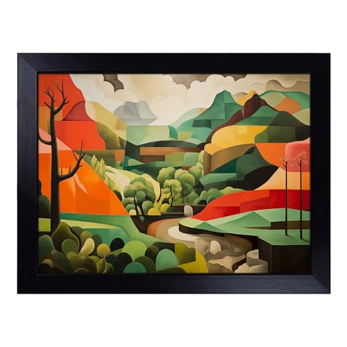 Lap Tray with Bean Bag Cushion, Landscape Constructivism - Handmade in the UK, Raised Wooden Edge, Padded Cushion, Heat-Resistant Wipe-Clean Surface, for Meals, Laptops and Crafts