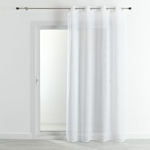 HomeMaison.com Traditional Net Curtain – Plain Linen Effect Curtain – White Net Curtain – Large Curtain 290 x 240 cm – Silver Eyelet Curtain – Modern Window Curtain