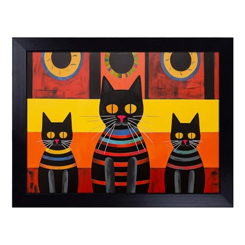 Lap Tray with Bean Bag Cushion, Egyptian Cat Minimalism - Handmade in the UK, Raised Wooden Edge, Padded Cushion, Heat-Resistant Wipe-Clean Surface, for Meals, Laptops and Crafts