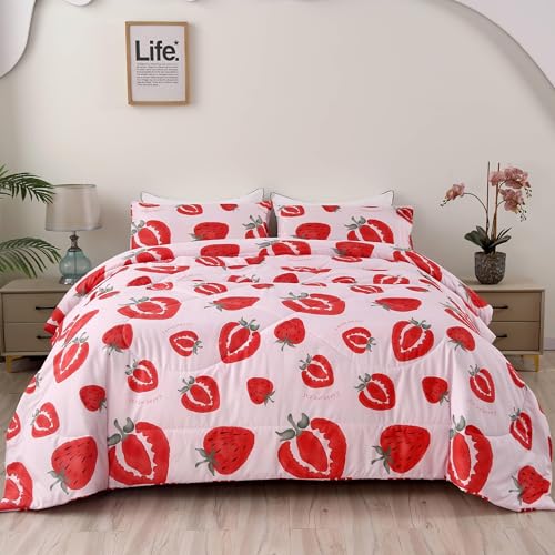 SDIII 3PCS Strawberry Comforter Set Twin for Toddlers Boys Girls Teens and Kids, Strawberry Bedding Twin, Cute Comforter Set on Amazon