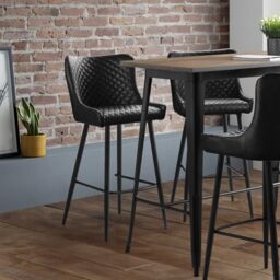 Julian Bowen Luxe Faux Leather Barstool - Black - Industrial Style Bar Stool for Kitchen or Home Bar, Quilted Seat, Sturdy Metal Legs