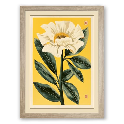 Gilded Gerbera Botanical Framed Wall Art Print A1 (84.1×59.4cm) Oak, Wall Decor for Living Room, Bedroom, Office & Home, Ready to Hang, Art Gift
