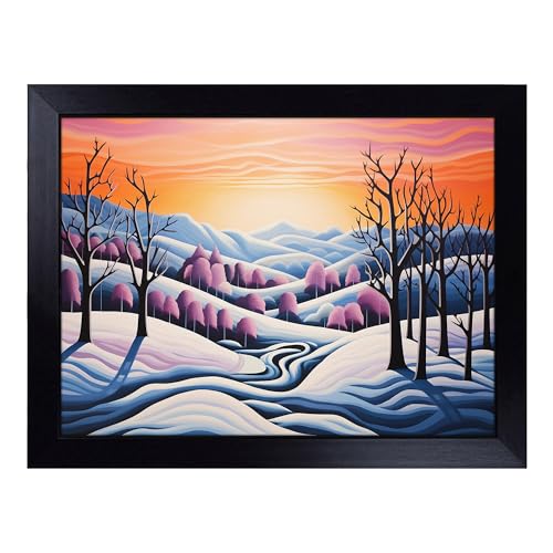 Lap Tray with Bean Bag Cushion, Winter Landscape Op Art - Handmade in the UK, Raised Wooden Edge, Padded Cushion, Heat-Resistant Wipe-Clean Surface, for Meals, Laptops and Crafts