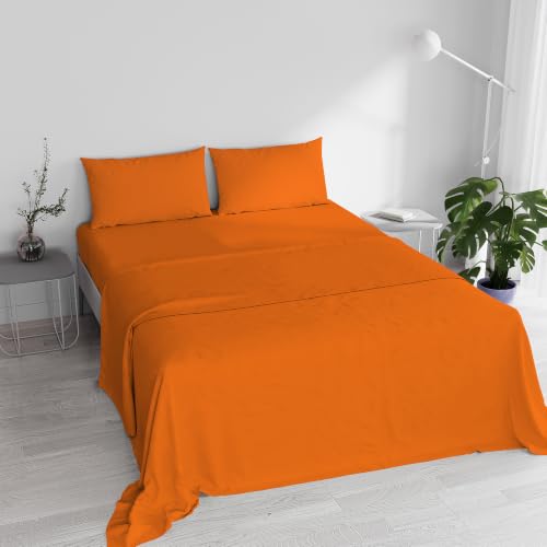 Italian Bed Linen Elegant Bed Linen Set (Flat 250x300, Fitted Sheet 170x200cm+2 Pillowcases 52x82cm), Orange, DOUBLE