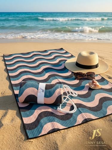 Jenny Sesal Elegant Wave Beach Towel - Maxi Size, Super Absorbent and Compact, Ideal for Beach, Pool and Gym (Petrol Blue)