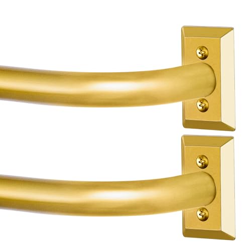 "TVWOO Gold Wrap Around Curtain Rods 2 Pack:Blackout Adjustable Window Curtain Rod,Room Darkening Heavy Duty Curved French Metal Single Drapery Rods for Bedroom Kitchen Easy Install,Brass Gold 28-48"""