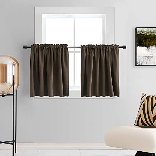 DONREN Brown Coffee Half Curtains for Cafe - Room Darkening Curtain Tiers for Small Windows with Rod Pocket (52 x 36 Inch Length,2 Panels)