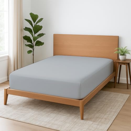 1 Piece Queen Fitted Sheet, Soft Brushed Microfiber, Light Grey