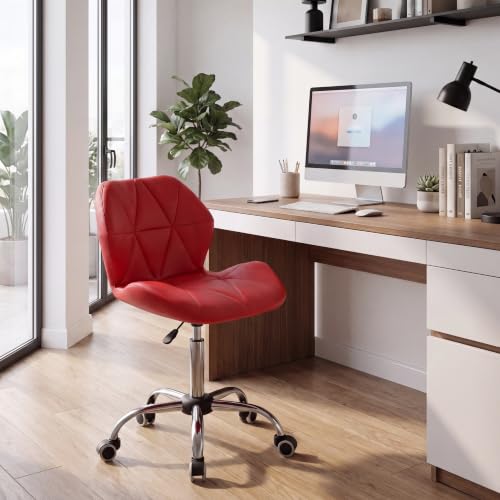 Vida Designs Geo Office Computer Chair, Red, Gaming Secretary Adjustable Swivel Legs Lift Chrome Pu Faux-Leather (UKFR Certified)
